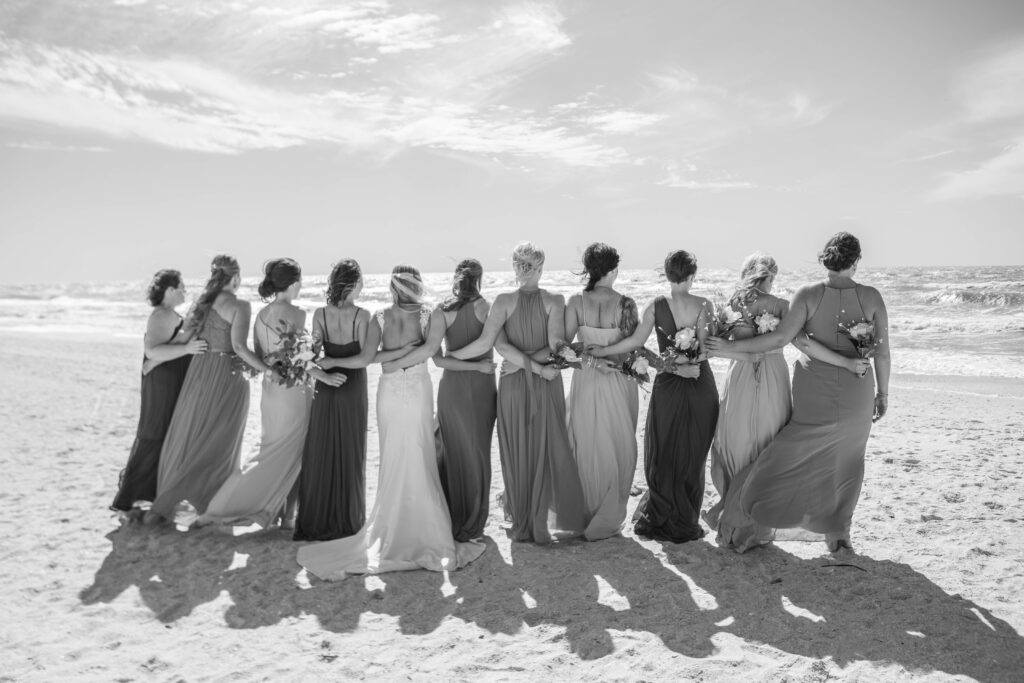 St. Pete Beach Elopement Bridal Party Bridesmaids Photography in Black & White & Elopement videography