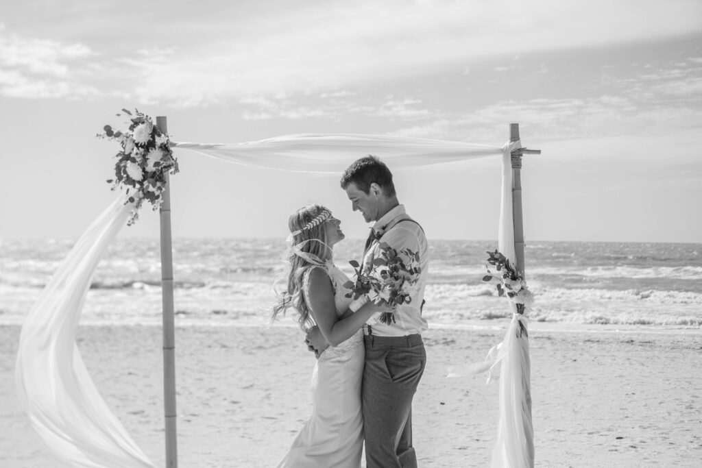 St. Pete Beach Elopement Bride & Groom Portraits in Black & White