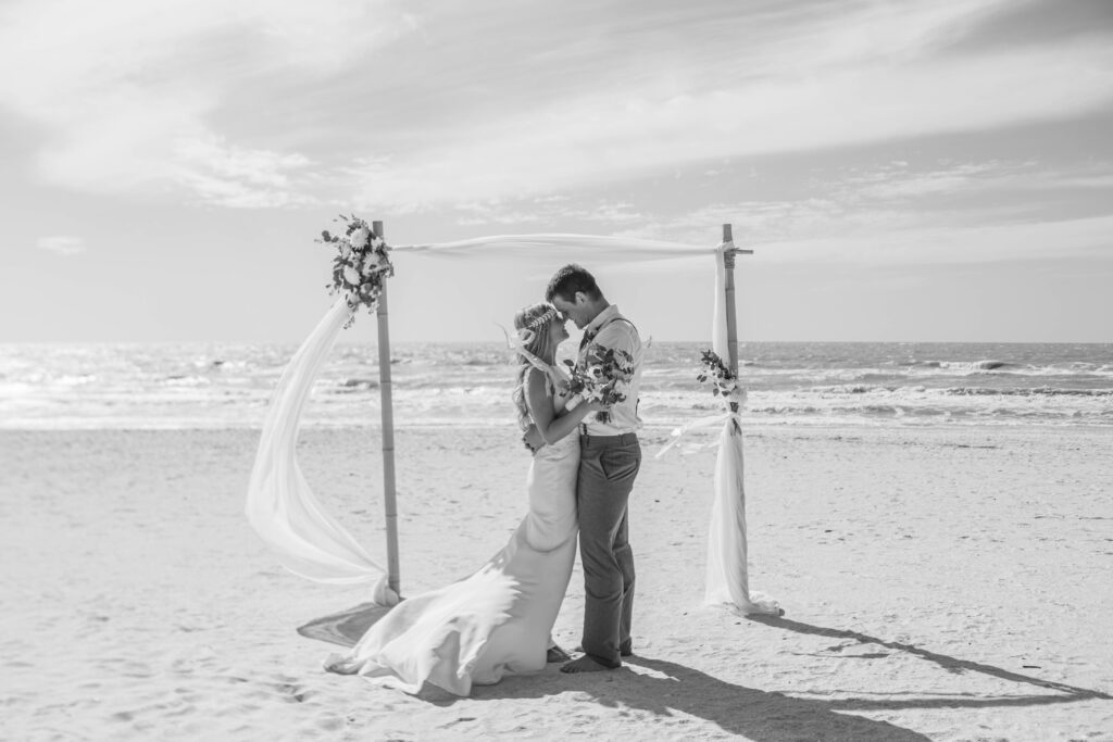 St. Pete Beach Elopement Bride & Groom Portraits in Black & White